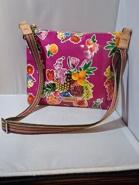 Consuela Pink Floral Crossbody Bag with Multicolor Strap